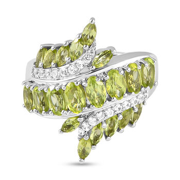 Nat&uuml;rlicher Peridot-Ring, 925 Silber platiniert (Gr&ouml;&szlig;e 16.00) ca. 3,64 ct