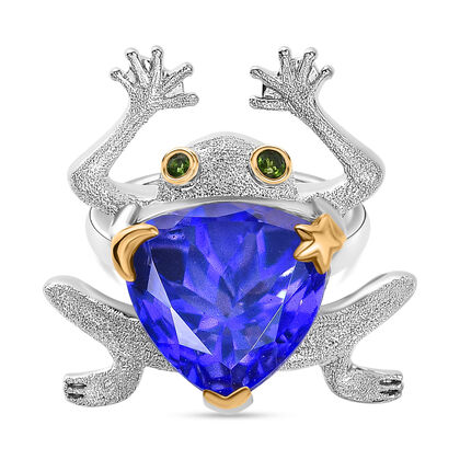 GP Trionfo Kollektion - Tansanit-Farbe Quarz, Nat&uuml;rlicher Chromdiopsid Ring 925 Silber Rhodiniert und 750 Gelbgold Vermeil (Gr&ouml;&szlig;e 18.00) ca. 12.17 ct