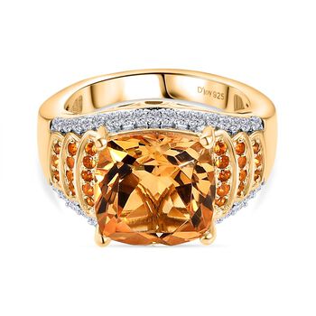 Djoy AA Serra Gaucha Citrin, Feueropal Ring 925 Silber 750 Gelbgold Vermeil (Gr&ouml;&szlig;e 16.00) ca. 6.27 ct