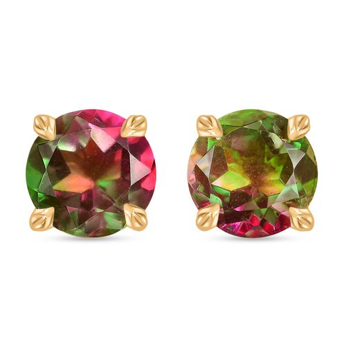 Petal Studs - Wassermelonen Quarz Triplette Ohrringe 925 Silber 750 Gelb Vergoldet ca. 4,56 ct. image number 0