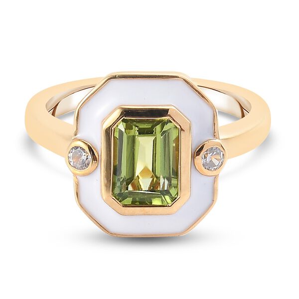 Peridot und Zirkon emaillierter Solit&auml;r Ring 925 Silber 585 Vergoldet