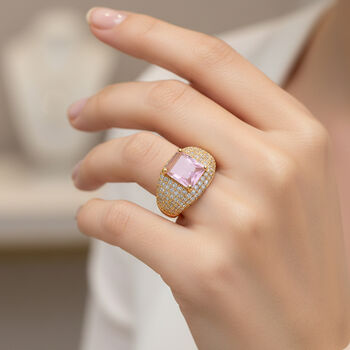 Rosa Zirkonia, Wei&szlig;er Zirkonia Ring Nickelfreies Messing gelb vergoldet (Gr&ouml;&szlig;e 20.50)