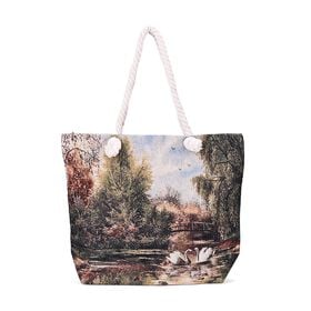 Gewebte Jute-Tasche mit Blumen, Schwanenmuster