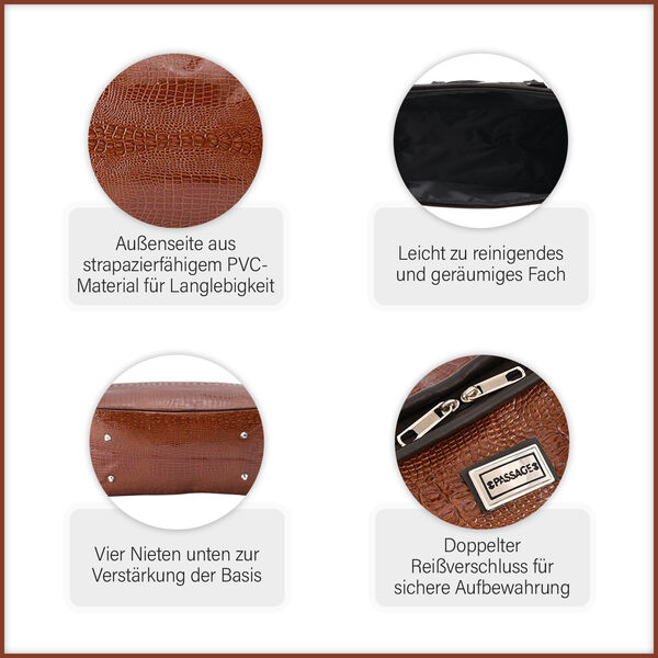 Weekender Reisetasche, 45x33x22cm, Krokodilmuster, Cognac image number 10