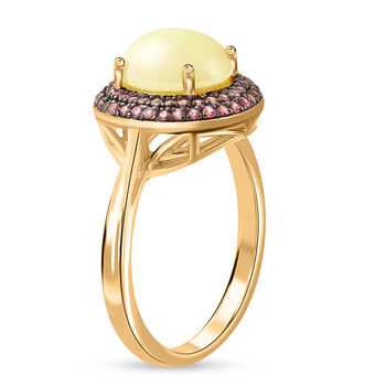 &Auml;thiopischer Opal und Rosa Saphir Halo Ring 925 Silber Gelbgold Vergoldet