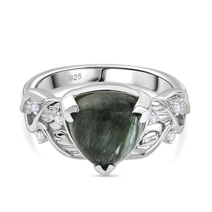 Viktorianische Bl&uuml;te - Sibirischer Seraphinite, Wei&szlig;er Zirkon Ring 925 Silber rhodiniert (Gr&ouml;&szlig;e 18.00) ca. 3.80 ct