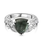Viktorianische Blüte - Sibirischer Seraphinite, Weißer Zirkon Ring 925 Silber rhodiniert (Größe 18.00) ca. 3.80 ct