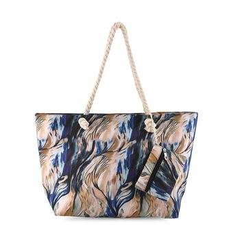 Leopardenmuster Shopper Set 2-teilig Gro&szlig;e Tragetasche 56 x 36 x 16 cm mit Rei&szlig;verschluss Etui 15 x 12 cm, Cremeblau