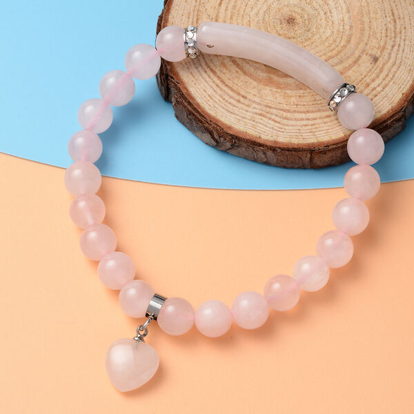 Rosenquarz und Kristall-Armband, 18 cm, Edelstahl ca. 87,01 ct image number 2