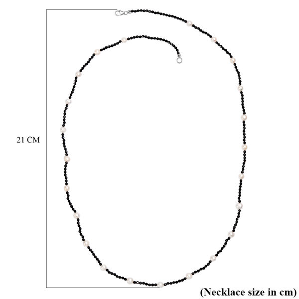 D'Joy Schwarzer Spinell, S&uuml;&szlig;wasser Perle Halskette ca. 60 cm 925 Silber Rhodiniert image number 5