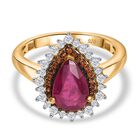 K&ouml;nigliche Eleganz - AA Afrikanischer Rubin (Fissure gef&uuml;llt), Wei&szlig;er Zirkon Ring, 925 Silber 750 Gelbgold Vermeil (Gr&ouml;&szlig;e 21.00) ca. 2.31 ct
