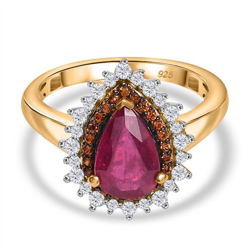 Königliche Eleganz - AA Afrikanischer Rubin (Fissure gefüllt), Weißer Zirkon Ring, 925 Silber 750 Gelbgold Vermeil (Größe 21.00) ca. 2.31 ct image number 0