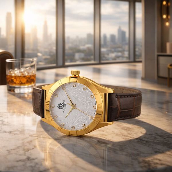 WILLIAM HUNT - Lab Grown Diamant Schweizer Uhrwerk, Uhren 21.5 cm 316L Edelstahl IP-Gelbbeschichtung image number 1