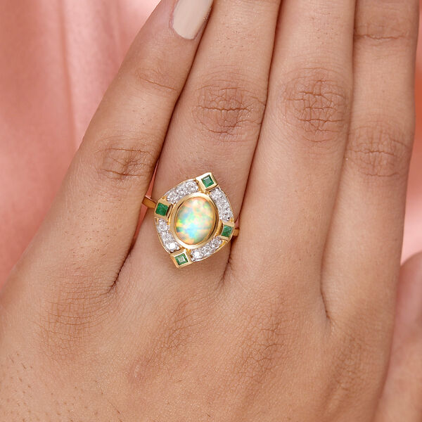 Natürlicher Äthiopischer Opal und Mehrfarbig Edelsteine Ring 925 Silber Vermeil image number 3