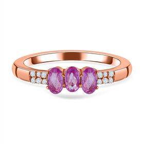AA Rosa Saphir, Weißer Zirkon Ring, 925 Silber rosévergoldet, (Größe 16.00) ca. 1.15 ct