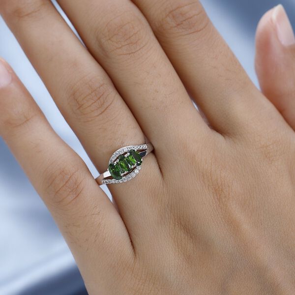 Nat&uuml;rlicher Chromdiopsid, Wei&szlig;er Zirkon Ring, 925 Silber platiniert (Gr&ouml;&szlig;e 16.00) ca. 1.06 ct image number 3