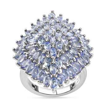 Tansanit Cluster-Ring, 925 Silber platiniert  ca. 5,78 ct