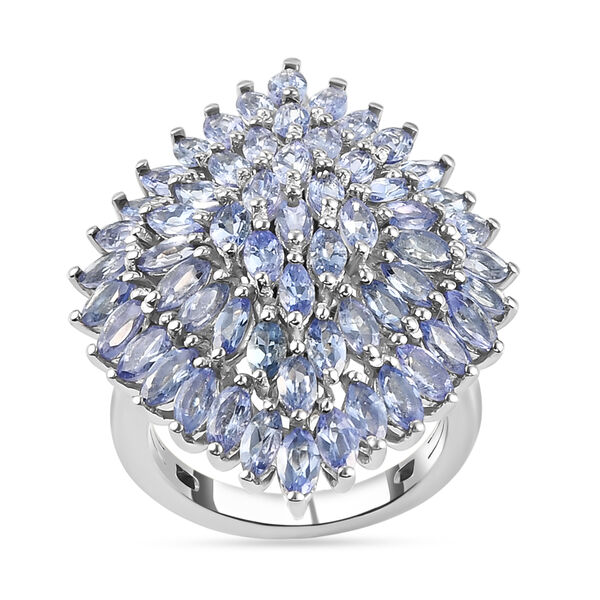 Tansanit Cluster-Ring, 925 Silber platiniert  ca. 5,78 ct