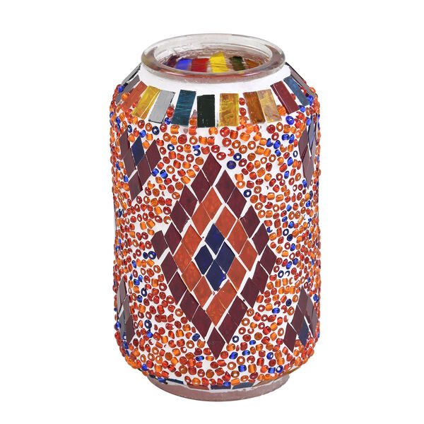 Handgefertigte orientalische Mosaik Glas Tischlampe - Zylinderform, Größe 13x13x40 cm, Orange image number 2