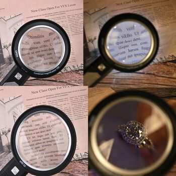 8-fach und 12-fach Handlupe mit Doppellinsen, 19x9x3,2cm, Silber und schwarz