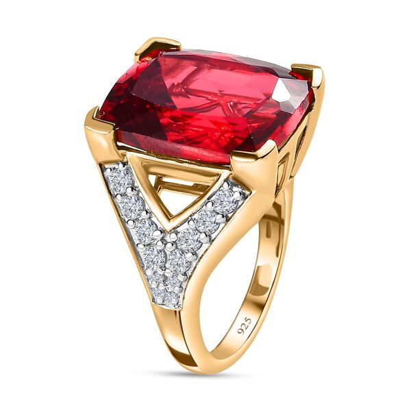 Lab Grown Padparadscha-Saphir, Weißer Zirkon Ring, 925 Silber Gelbgold Vermeil, (Größe 17.00) ca. 15.86 ct image number 6