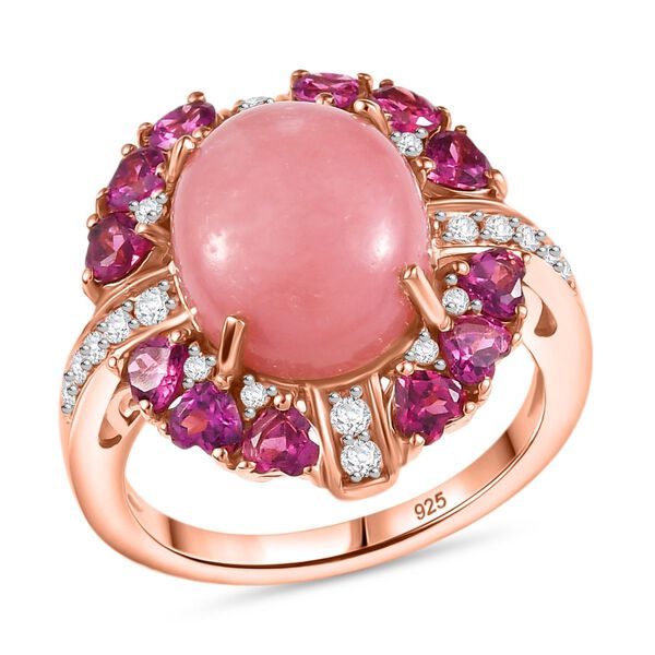 Herzklang - D'joy AA Vinicunca-Peruanischer Opal, Natürlicher Rhodolith Granat Ring 925 Silber 750 Roségold Vermeil (Größe 19.00) ca. 6.07 ct image number 4