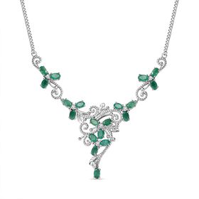 Kagem sambische Smaragd und Zirkon-Halskette, 45 cm - 4,78 ct.