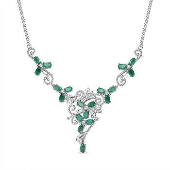 Kagem Sambischer Smaragd, Wei&szlig;er Zirkon Halskette ca. 45 cm 925 Silber rhodiniert ca. 4,78 ct.
