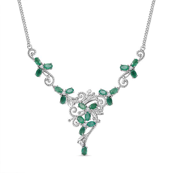 Kagem sambische Smaragd und Zirkon-Halskette, 45 cm - 4,78 ct.