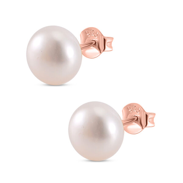 Weiße Süßwasser Perle Ohrstecker, 925 Silber 750 Roségold Vermeil image number 3