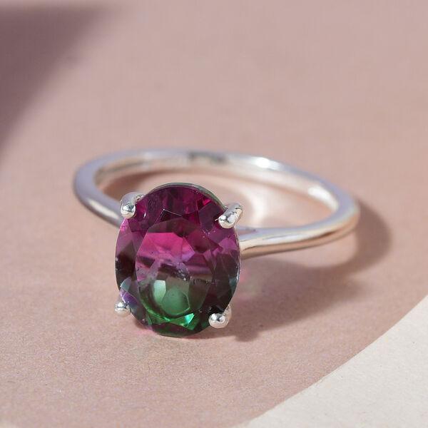 Wassermelonen Quarz Triplett Solit&auml;r-Ring, 925 Silber  ca. 2,78 ct image number 2