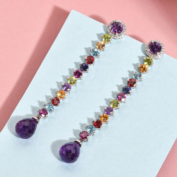 GP Art D&eacute;co Kollektion - Afrikanische Amethyst und mehrfarbige Edelstein-Ohrh&auml;nger in Silber image number 2