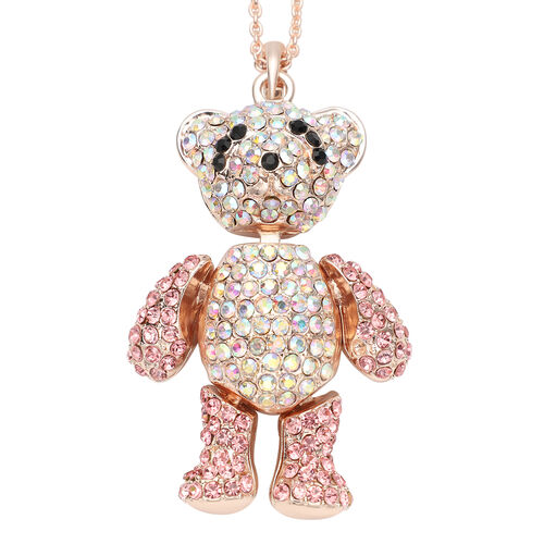 Mehrfarbige Kristall Teddybär Anhänger mit Kette ca. 60+5 cm Edelstahl Rosévergoldet image number 0