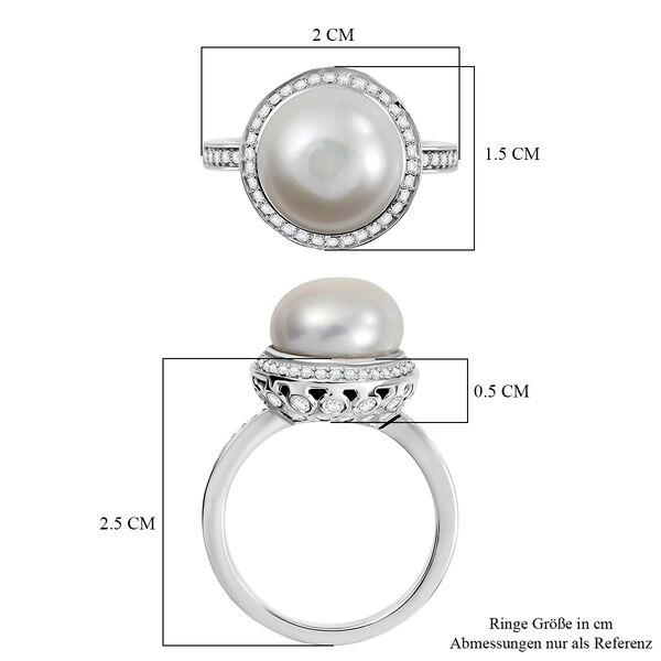 S&uuml;&szlig;wasser Perle (10.5-11 mm), Wei&szlig;er Zirkon Ring Nickelfreies Messing (Gr&ouml;&szlig;e 18.00) 7.57 ct image number 7