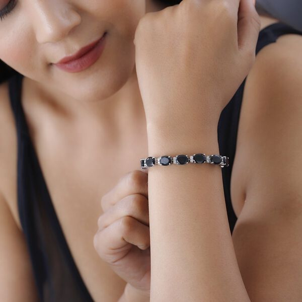 Schwarzes Turmalin und wei&szlig;es Zirkon Armband, ca. 20 cm, 925 Silber platiniert ca. 32,39 ct image number 3