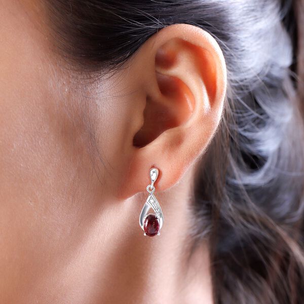 Norwegische Thulit und weiße Zirkon-Ohrringe, 925 Silber platiniert ca. 2.08 ct image number 3