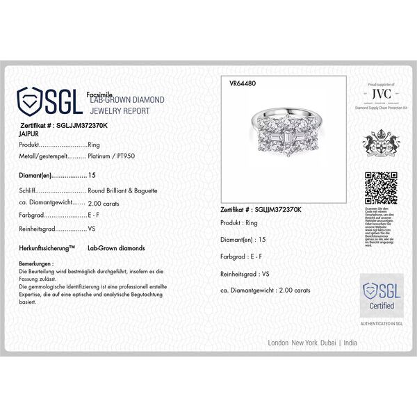 LUXURIANT SGL zertifizierter VS-EF Labor Diamant Boot Ring in 950 Platin - 2 ct. image number 8