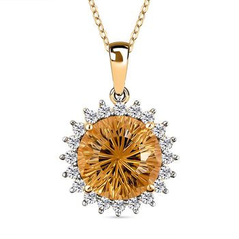 Hanabi Schliff - Citrin und wei&szlig;er Zirkon-Anh&auml;nger mit Kette, 925 Silber Gelbgold Vermeil ca. 7,72 ct