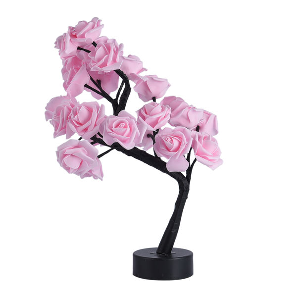 LED Tischlampe mit 24 Rosenbl&auml;ttern, Gr&ouml;&szlig;e 28x25x40 cm, Rosa