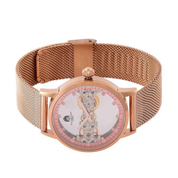 WILLIAM HUNT Wasserdichte Uhr mit Automatikwerk und Netzarmband in Goldton, 24cm image number 4