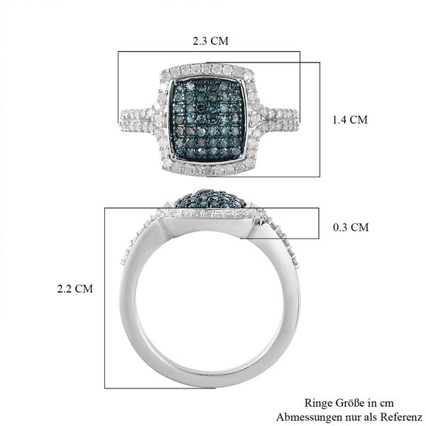 Wei&szlig;er und blauer Diamant-Halo-Ring, 925 Silber platiniert, 0,75 ct. image number 7