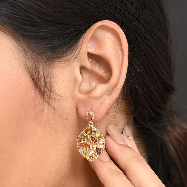 AA Mehrfarbig-Turmalin Ohrringe 925 Silber 750 Gelbgold Vermeil ca. 3,74 ct. image number 3