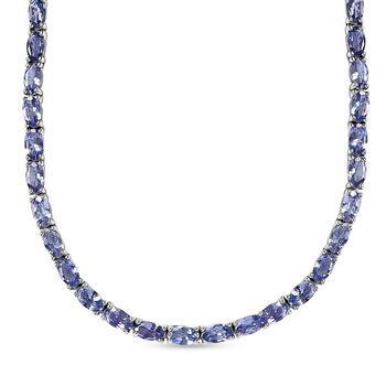 Tansanit Halskette, ca. 45 cm, 925 Silber platiniert, ca. 18.19 ct