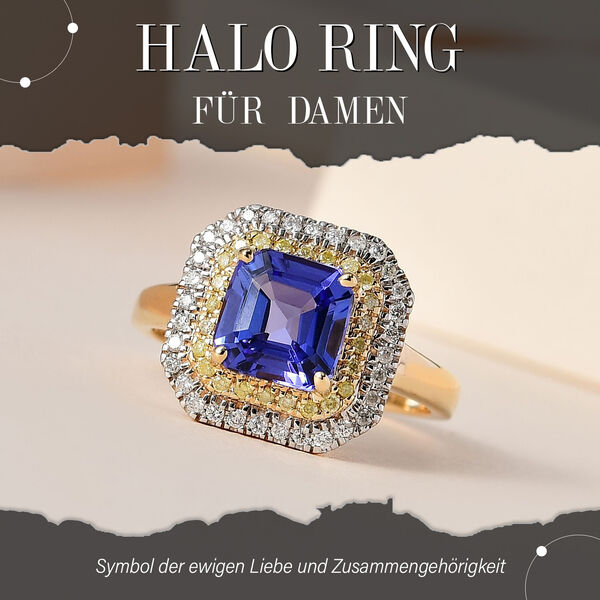 AAA Tansanit, natürlicher, gelber und weißer Diamant-Ring in 585 Gelbgold - 1,90 ct. image number 2