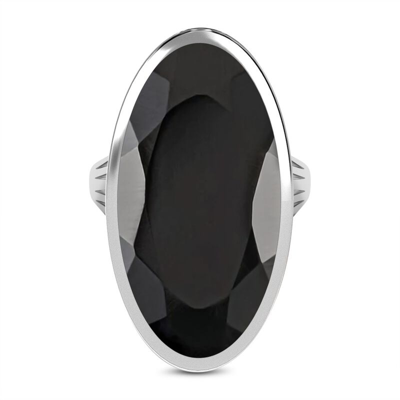 Schwarzer Spinell Ring, 925 Silber platiniert, ca. 35,00 ct image number 0