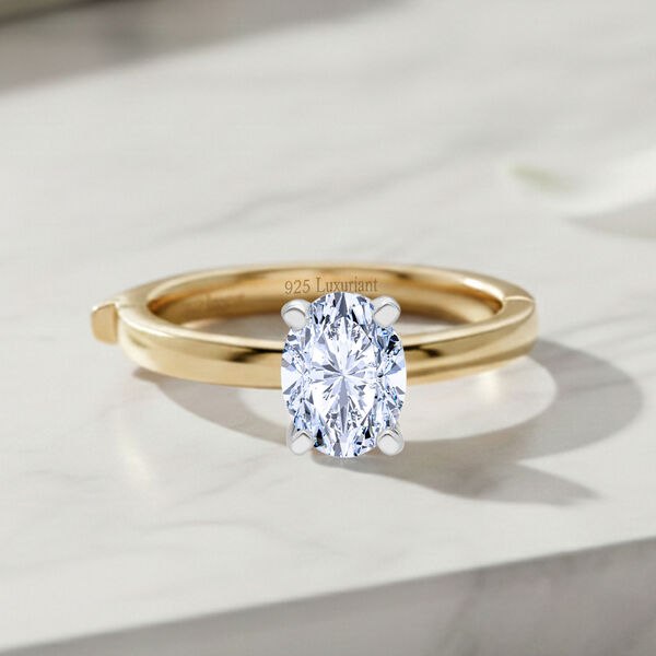 LUXURIANT SGL zertifizierter SI-GH Labor Oval-Diamant Ring, 925 Silber 750 Gelbgold Vermeil - 1 ct. image number 1