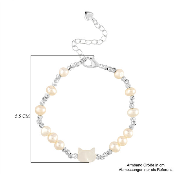 Wei&szlig;e Muschelkernperle, Mehrfarbige S&uuml;&szlig;wasser Perle Armband ca. 15.25 cm + 3.5 cm Extender, Nickelfreies Messing Silberfarben image number 7
