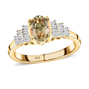 AAA Turkizit und wei&szlig;er Diamant-Ring, 925 Silber Gelbgold Vermeil  ca. 1,02 ct