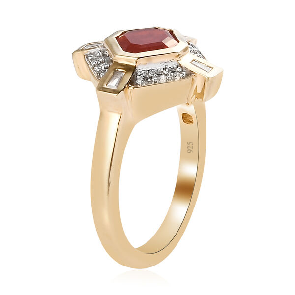 Mexikanischer Kirschfeuer-Opal und Zirkon Ring 925 Silber Gelbgold Vermeil  ca. 1,07 ct image number 5