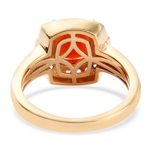 Mexikanischer Kirschfeuer-Opal und Zirkon Solit&auml;r Ring 925 Silber 585 Vergoldet image number 5